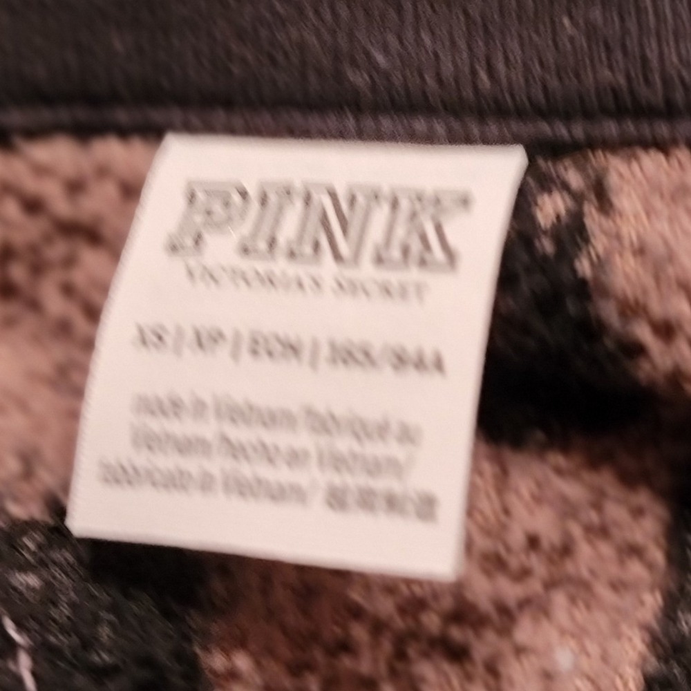Pink Victoria's Secret Checkerboard Sherpa Fleece Quarter Zip Pullover Brown XS - Picture 7 of 7